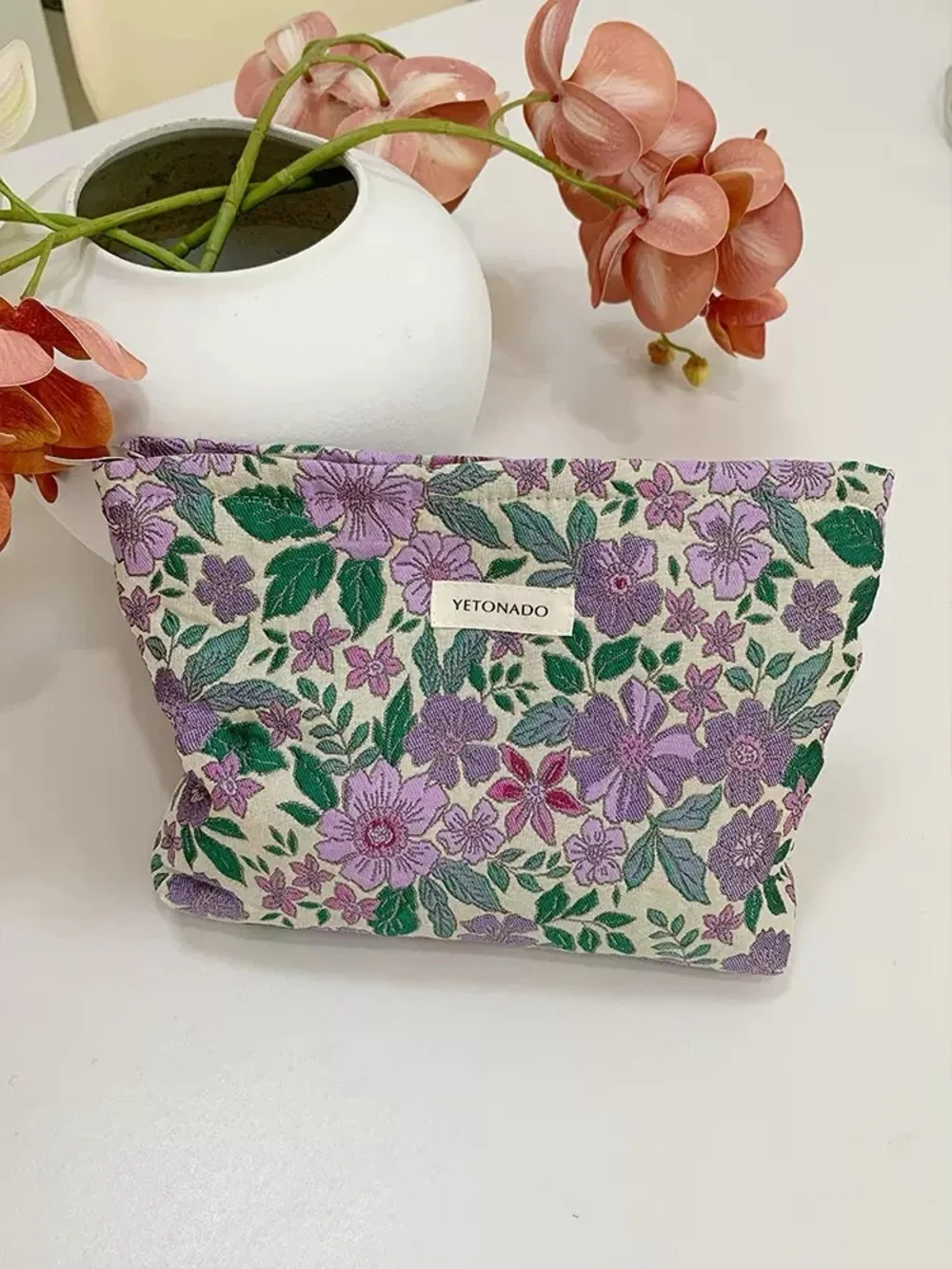 Yetonado Lavender Floral Cosmetic Pouch - Purple & Green